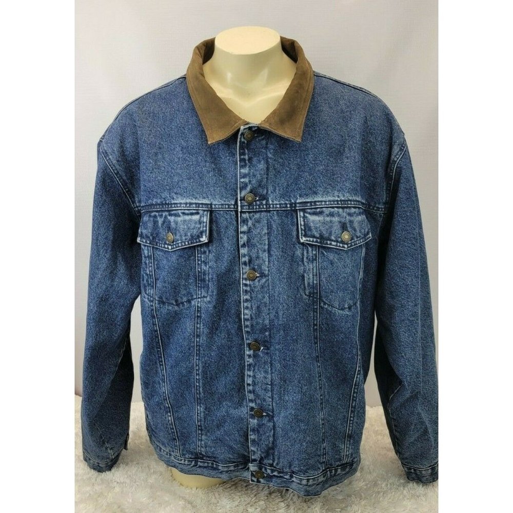 Cabela's Outdoor Denim Jacket Flannel Lined Men Size 2XL Tall Blue
